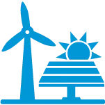 Renewable Energy - wind turbine, solar panel, and sun