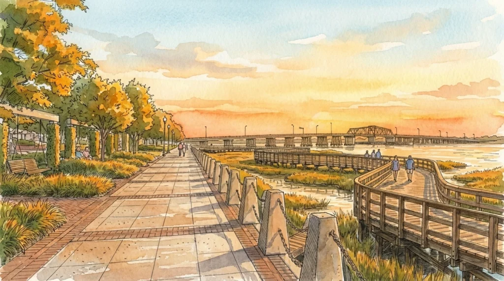 Water color painting of a promenade