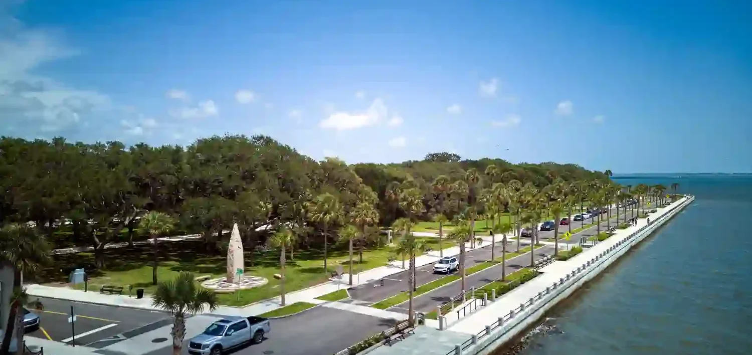 Overhead view of the low battery seawall in SC
